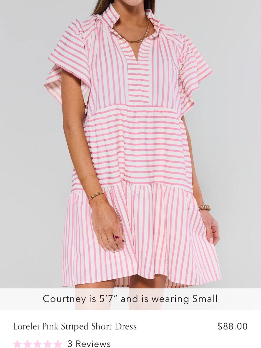 Pink Striped Casual Short Dress